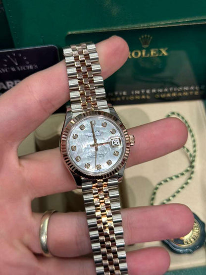 Rolex Steel and Everose Gold Datejust - 31 MM - Jubilee Bracelet - Fluted Bezel - White Mother-Of-Pearl Diamond Dial - 278271-0026