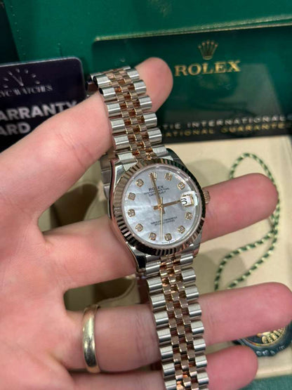 Rolex Steel and Everose Gold Datejust - 31 MM - Jubilee Bracelet - Fluted Bezel - White Mother-Of-Pearl Diamond Dial - 278271-0026