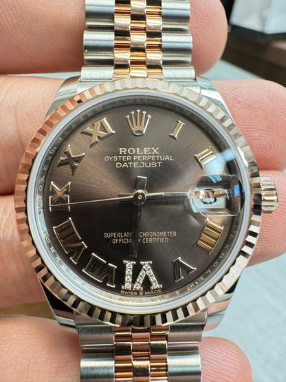 Rolex Steel and Everose Gold Datejust - 31 MM - Jubilee Bracelet - Fluted Bezel - Chocolate Roman VI Dial - 278271-0004