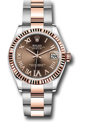 Rolex Steel and Everose Gold Datejust - 31 MM - Oyster Bracelet - Fluted Bezel - Chocolate Roman VI Dial - 278271 chodr6o