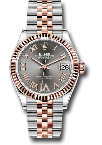 Rolex Steel and Everose Gold Datejust - 31 MM - Jubilee Bracelet - Fluted Bezel - Dark Rhodium Roman Dial - 278271 dkrhdr6j