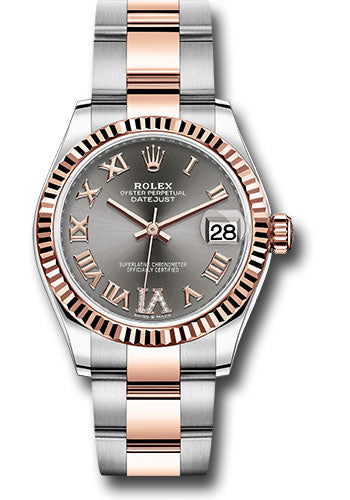 Rolex Steel and Everose Gold Datejust - 31 MM - Oyster Bracelet - Fluted Bezel - Dark Rhodium Roman VI Dial - 278271 dkrhdr6o