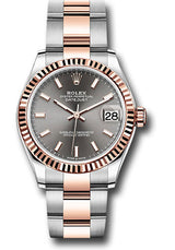 Rolex Steel and Everose Gold Datejust - 31 MM - Oyster Bracelet - Fluted Bezel - Dark Rhodium Index Dial - 278271-0017