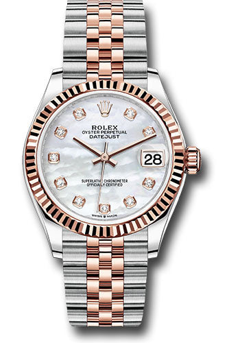 Rolex Steel and Everose Gold Datejust - 31 MM - Jubilee Bracelet - Fluted Bezel - White Mother-Of-Pearl Diamond Dial - 278271 mdj