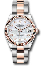 Rolex Steel and Everose Gold Datejust - 31 MM - Oyster Bracelet - Fluted Bezel - White Mother-Of-Pearl Diamond Dial - 278271-0025