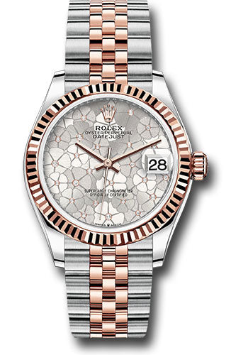 Rolex Steel and Everose Gold Datejust - 31 MM - Jubilee Bracelet - Fluted Bezel - Silver Floral Motif Diamond Dial - 278271 sflomdj