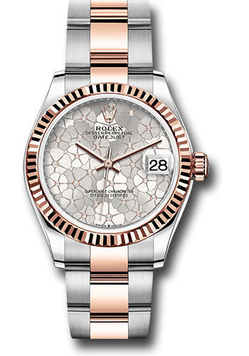 Rolex Steel and Everose Gold Datejust - 31 MM - Oyster Bracelet - Fluted Bezel - Silver Floral Motif Diamond Dial - 278271 sflomdo