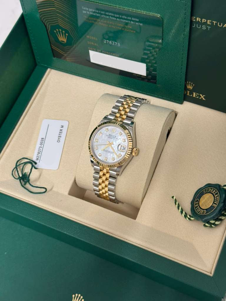 Rolex Steel and Yellow Gold Datejust - 31 MM - Jubilee Bracelet - Fluted Bezel - Mother-of-Pearl Diamond Dial - 278273-0028