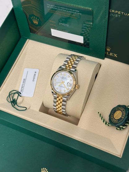 Rolex Steel and Yellow Gold Datejust - 31 MM - Jubilee Bracelet - Fluted Bezel - Mother-of-Pearl Diamond Dial - 278273-0028