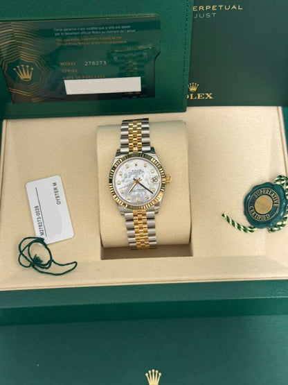 Rolex Steel and Yellow Gold Datejust - 31 MM - Jubilee Bracelet - Fluted Bezel - Mother-of-Pearl Diamond Dial - 278273-0028