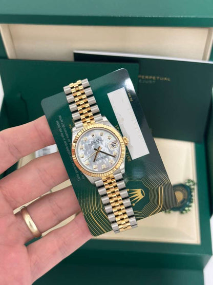 Rolex Steel and Yellow Gold Datejust - 31 MM - Jubilee Bracelet - Fluted Bezel - Mother-of-Pearl Diamond Dial - 278273-0028