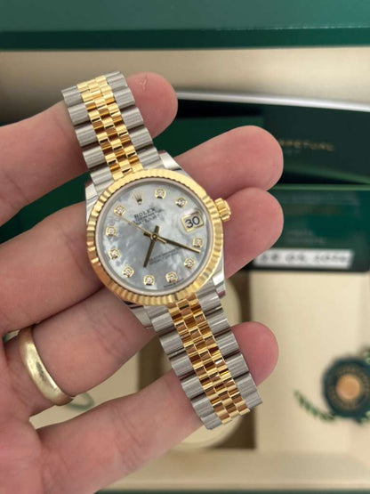 Rolex Steel and Yellow Gold Datejust - 31 MM - Jubilee Bracelet - Fluted Bezel - Mother-of-Pearl Diamond Dial - 278273-0028