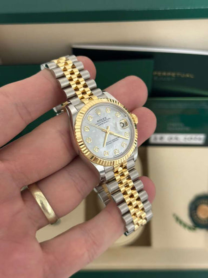 Rolex Steel and Yellow Gold Datejust - 31 MM - Jubilee Bracelet - Fluted Bezel - Mother-of-Pearl Diamond Dial - 278273-0028