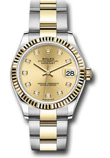 Rolex Steel and Yellow Gold Datejust - 31 MM - Oyster Bracelet - Fluted Bezel - Champagne Diamond Dial - 278273-0025