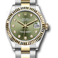 Rolex Steel and Yellow Gold Datejust - 31 MM - Oyster Bracelet - Fluted Bezel - Olive Green Diamond Dial - 278273 ogdo