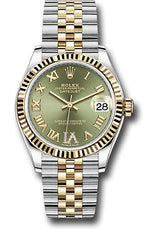 Rolex Steel and Yellow Gold Datejust - 31 MM - Jubilee Bracelet - Fluted Bezel - Olive Green Diamond Roman Six Dial - 278273-0016