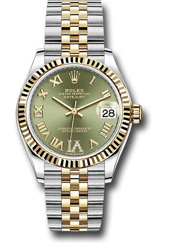 Rolex Steel and Yellow Gold Datejust - 31 MM - Jubilee Bracelet - Fluted Bezel - Olive Green Diamond Roman Six Dial - 278273-0016