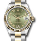 Rolex Steel and Yellow Gold Datejust - 31 MM - Oyster Bracelet - Fluted Bezel - Olive Green Diamond Roman Six Dial - 278273 ogdr6o