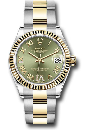 Rolex Steel and Yellow Gold Datejust - 31 MM - Oyster Bracelet - Fluted Bezel - Olive Green Diamond Roman Six Dial - 278273 ogdr6o