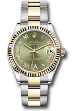 Rolex Steel and Yellow Gold Datejust - 31 MM - Oyster Bracelet - Fluted Bezel - Olive Green Diamond Roman Six Dial - 278273-0015