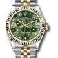 Rolex Steel and Yellow Gold Datejust - 31 MM - Jubilee Bracelet - Fluted Bezel - Olive Green Floral Motif Diamond 6 Dial - 278273 ogflomdj