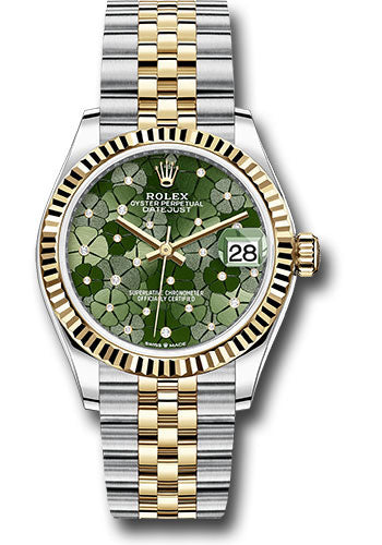 Rolex Steel and Yellow Gold Datejust - 31 MM - Jubilee Bracelet - Fluted Bezel - Olive Green Floral Motif Diamond 6 Dial - 278273 ogflomdj