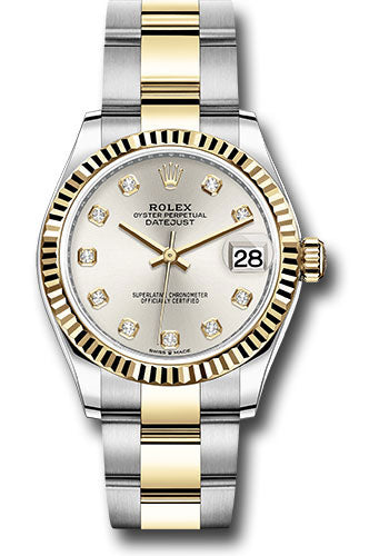 Rolex Steel and Yellow Gold Datejust - 31 MM - Oyster Bracelet - Fluted Bezel - Silver Diamond Dial - 278273 sdo