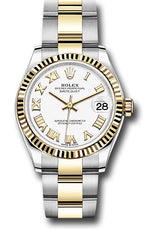Rolex Steel and Yellow Gold Datejust - 31 MM - Oyster Bracelet - Fluted Bezel - White Roman Dial - 278273-0001