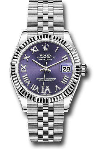 Rolex Steel and White Gold Datejust - 31 MM - Jubilee Bracelet - Fluted Bezel - Aubergine Roman Diamond 6 Dial - 278274 aubdr6j