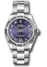 Rolex Steel and White Gold Datejust - 31 MM -  Oyster Bracelet - Fluted Bezel - Aubergine Roman Diamond 6 Dial - 278274-0025