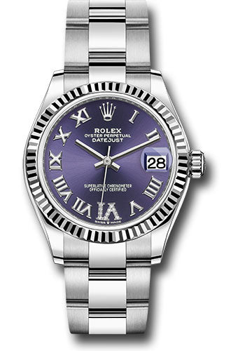 Rolex Steel and White Gold Datejust - 31 MM -  Oyster Bracelet - Fluted Bezel - Aubergine Roman Diamond 6 Dial - 278274 aubdr6o