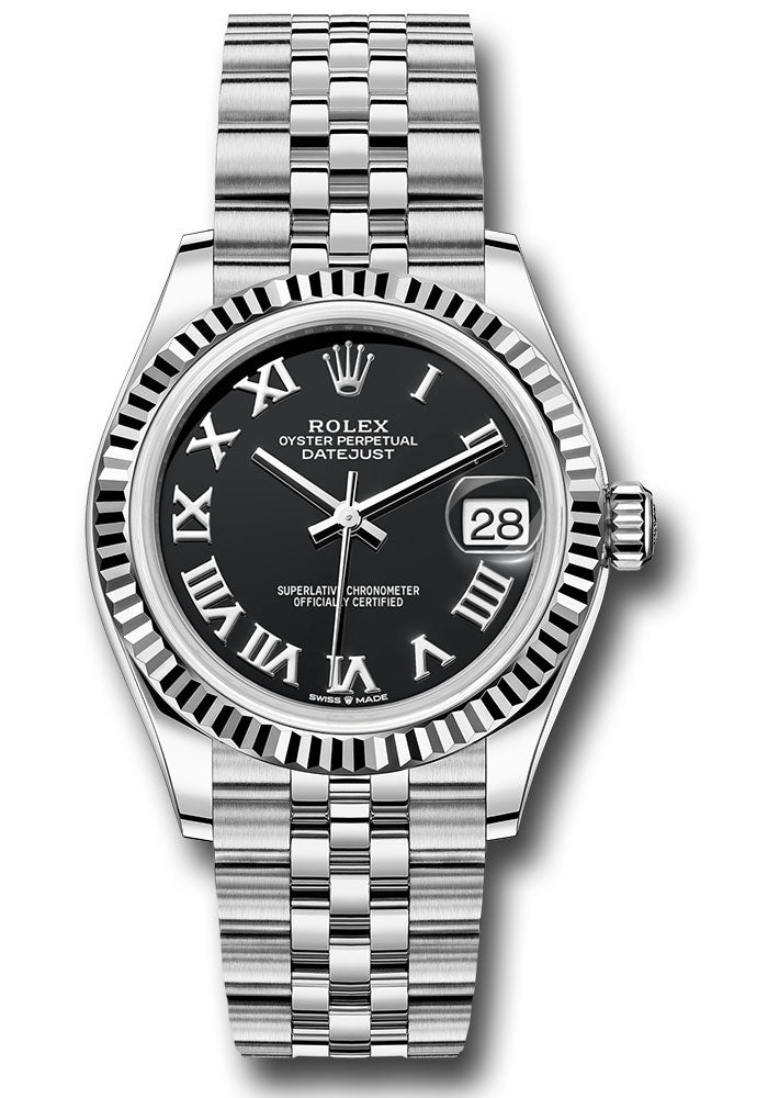 Rolex Steel and White Gold Datejust - 31 MM - Jubilee Bracelet - Fluted Bezel - Black Roman Dial - 278274 bkrj