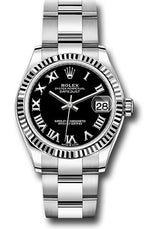 Rolex Steel and White Gold Datejust - 31 MM - Oyster Bracelet - Fluted Bezel - Black Roman Dial - 278274-0001
