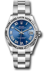 Rolex Steel and White Gold Datejust - 31 MM - Oyster Bracelet - Fluted Bezel - Blue Roman Dial - 278274-0033
