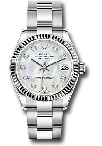 Rolex Steel and White Gold Datejust - 31 MM - Oyster Bracelet - Fluted Bezel - White Mother-Of-Pearl Diamond Dial - 278274 mdo