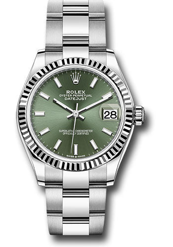 Rolex Steel and White Gold Datejust - 31 MM - Oyster Bracelet - Fluted Bezel - Mint Green Index Dial - 278274 mgio