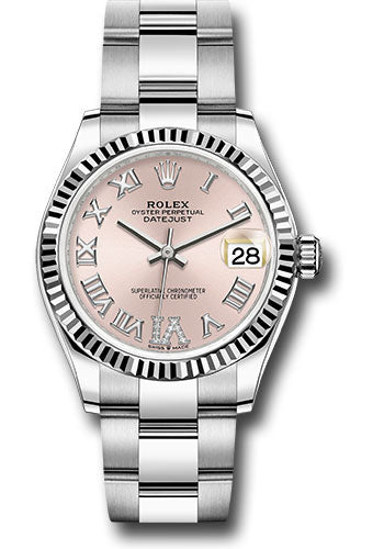 Rolex Steel and White Gold Datejust - 31 MM - Oyster Bracelet - Fluted Bezel - Pink Roman Diamond 6 Dial - 278274 pdr6o