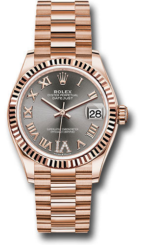 Rolex Everose Gold Datejust - 31 MM -  President Bracelet - Fluted Bezel - Rhodium Diamond Six Dial - 278275 dkrhdr6p