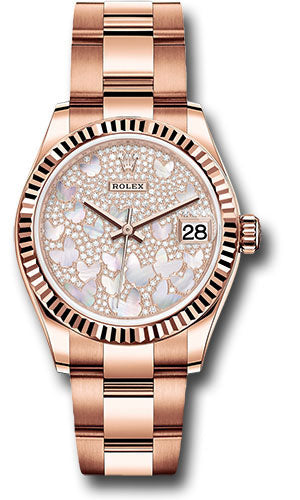 Rolex Everose Gold Datejust - 31 MM - Oyster Bracelet - Fluted Bezel - Diamond Paved Butterfly Dial - 278275 pmopbo