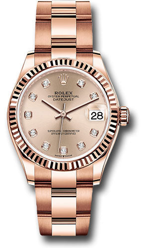 Rolex Everose Gold Datejust - 31 MM - Oyster Bracelet - Fluted Bezel - Rosé Diamond Dial - 278275 rsdo