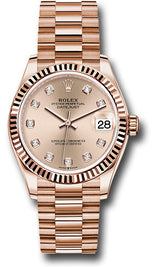 Rolex Everose Gold Datejust - 31 MM -  President Bracelet - Fluted Bezel - Rosé Diamond Dial - 278275-0031