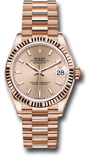 Rolex Everose Gold Datejust - 31 MM -  President Bracelet - Fluted Bezel - Rosé Index Dial - 278275 rsip