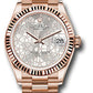 Rolex Everose Gold Datejust - 31 MM -  President Bracelet - Fluted Bezel - Silver Floral Motif Diamond Dial - 278275 sflomdp