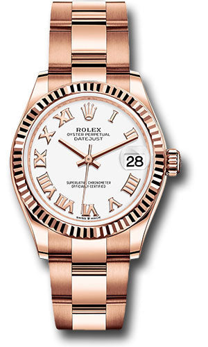 Rolex Everose Gold Datejust - 31 MM - Oyster Bracelet - Fluted Bezel - White Roman Dial - 278275 wro