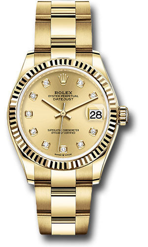 Rolex Yellow Gold Datejust - 31 MM - Oyster Bracelet - Fluted Bezel - Champagne Diamond Dial - 278278 chdo