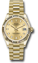 Rolex Yellow Gold Datejust - 31 MM - President Bracelet - Fluted Bezel - Champagne Diamond Dial - 278278-0009