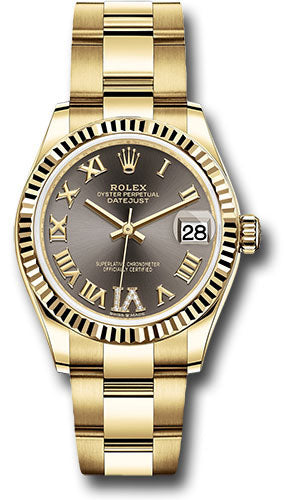 Rolex Yellow Gold Datejust - 31 MM - Oyster Bracelet - Fluted Bezel - Dark Grey Diamond Six Dial - 278278 dkgdr6o