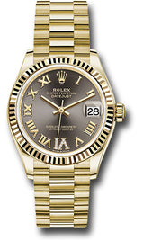 Rolex Yellow Gold Datejust - 31 MM - President Bracelet - Fluted Bezel - Dark Grey Diamond Six Dial - 278278-0032