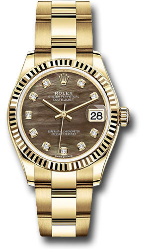 Rolex Yellow Gold Datejust - 31 MM - Oyster Bracelet - Fluted Bezel - Dark Mother-of-Pearl Diamond Dial - 278278 dkmdo