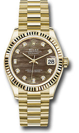 Rolex Yellow Gold Datejust - 31 MM - President Bracelet - Fluted Bezel - Dark Mother-of-Pearl Diamond Dial - 278278-0038